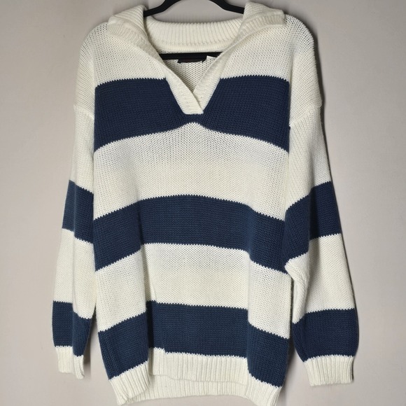 Vintage Pasta Knit Rugby Sweater Medium Striped Chunky Knit Preppy Coastal - Picture 1 of 6